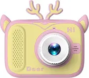 1080P Cartoon Digital Camera Digital Video Camera for Dual Lens 2.0 NCH Ps Screen Built-in Battery Cute P Frames Nteresting Games with Neck Strap Birthday Pink Deer