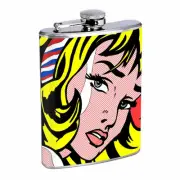 Pop Art D3 Flask 8oz Stainless Steel Hip Drinking Whiskey Retro