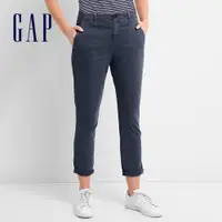 在飛比找蝦皮商城優惠-Gap 女裝 斜紋布側條紋修身男友風卡其褲-純靛藍色(256