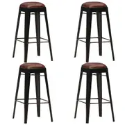 vidaXL Bar Stools 4 pcs Black Real Leather