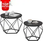 Round Coffee Tables Set of 2 Modern Side Tables Removable Top Steel Frame Black