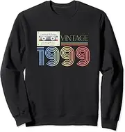 [X.Style] Retro Cassette Vintage Since 1999 24th Birthday Sweatshirt ds1714 Sweatshirt (S) Black