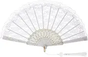 Lace Handheld Folding Fan Chinese Japanese Vintage Fan for Wedding Dancing Tea Party (White)