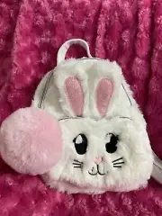 Bunny Rabbit Plush Backpack Bag Zippered White/Pink Claire’s NWT