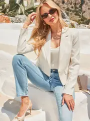 Sosandar Natural Boucle Blazer With Pearlescent Button (W77706) | $205