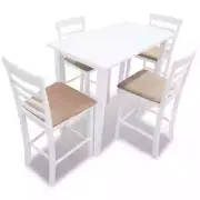 NNEVL White Wooden Bar Table and 4 Bar Chairs Set