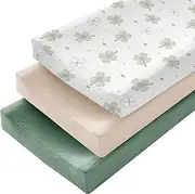 3 Pack Changing Pad Cover for Baby Boys Girls - Ultra Soft Changing Table Cover Diaper Changing Pad Sheets, 100% Muslin Cotton(Clover, Beige, Green)