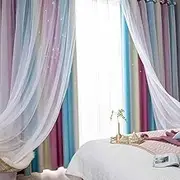 Kids Stars Blackout Curtains for Girls Boys Bedroom Living Room Window Drape Curtain Double Layer Curtains, (Purple,52 inch Width 59 inch Length)