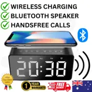 LED Alarm Clock with 10W Wireless Charging & Bluetooth Speaker, USB, AUX, Calls