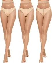 [Yilanmy] Sheer Tights 10D Open Toe Pantyhose for Women High Waist Tights Without Toes 3 Pairs Black Above the Knee