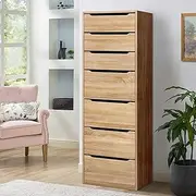 [ALFORDSON] Wardrobe Cabinet with 7 Sliding Drawers Wood Color, Compact Wooden Closet 50.5X 40x 160 cm, Dresser Clothing Organizer Clothes Storage Cupboard for Bedroom Living Room