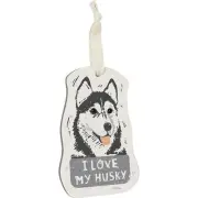 Primitives by Kathy Wooden Hanging Ornament, 2-Sided - I Love My Husky