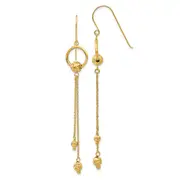 14K Yellow Gold Diamond Cut Dangle Shepherd Hook Earrings