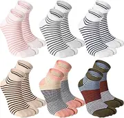 [Fourluoo] 6 Pairs Women's Flip Flop Socks Tabi Two Toe Split Polyester Cotton Breathable Crew Ankle Sandal Socks for Athletic Women, Pink, Lotus Root Color, Bright Pink, Blue, Gray, and Green, 5, Pink