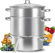 Fruit Juicer Steamer, 11-Quart Stainless Steel Fruit Vegetables Steamer For Food With Glass Lid Hose With Clamp Loop Handles, Perfect Home Kitchen Stainless Steel Cookware By WATERJOY