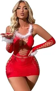 [Generic] Sexy Womens Strapless Fishnet Lingerie Sleepwear Mini Dress Tube Chemise Bodysuit One Size Red