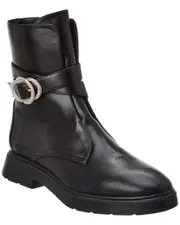 Stuart Weitzman Crystal Buckle Zip Leather Bootie