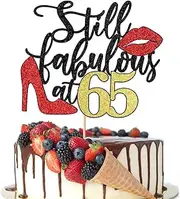Crseniny Still Fabulous at 65 Cake Topper,Happy 65th Birthday Cake Topper,Queen High heels Big Red lips Cake Topper,Women 65th Birthday Party Cake Decorations