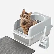 SIMTWO Cat Litter Box, XXL Stainless Steel Litter Box, Extra Large Cat Little Tray, Kitty Litter Tray with High Sides Enclosed, 61 x 41 x 30cm