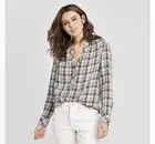 Tops for Women Size Small Universal Thread Green Plaid Long Sleeve Button Front