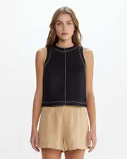 [Jag] Jag Women's Ann Linen Open Back Top In Black Size Xl XL Black