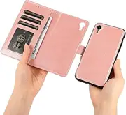 GoshukunTech for iPhone XR Case,for iPhone XR Phone Cover [2 in 1 Wallet Leather Case] Detachable Magnetic Flip Cover with Card Slots,Wrist Strap-Pink
