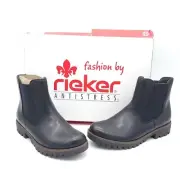 Rieker Women's Payton 70 Black Leather Casual Chelsea Block Heel Boots Size 6