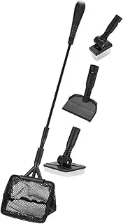 Aquarium Cleaning Tools - Adjustable Handle Fish Tank Brush | Reusable Algae Scrubber Pad with Net Tool for Terrariums and Planted Paludariums