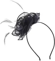 [Healvian] Blue Fascinator Hat with Double Flower Design for Tea Parties Weddings and Special Events Stylish Mesh and Ribbons Hair Clip for Elegant Occasions
