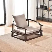 Generic DAMEDAI Modern Tatami Chair Low Armchair Asian Chinese/Japanese Style Solid Wood Leisure Chair Seating for Gaming,Reading,Watching TV (Walnut Finish-Grey Cushion)