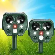 2 Pack Solar Ultrasonic Animal Repeller Outdoor Deer Repellent Devices wwith 5 Frequency Mode & Strobe Light,Effective Animal Deterrent Cat,Squirrel,Dog,Raccoon,Skunk,Rabbit Deterrent for Yard Garden