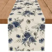 Spring Table Runner Blue Rose Flowers Table Runners Seasonal Farmhouse