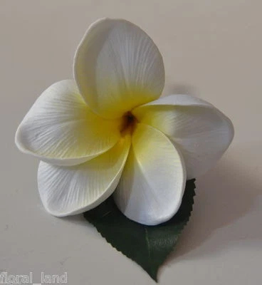 LATEX REAL TOUCH FRANGIPANI WHITE YELLOW BUTTON HOLE WEDDING FLOWER FLOWERS FAKE