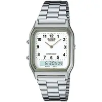 在飛比找momo購物網優惠-【CASIO】CASIO 復古雙顯指針錶(AQ-230A-7