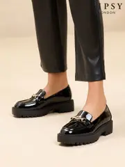Lipsy Black Chunky Patent Snaffle Trim Detail Faux Leather Loafers (AG6917) | $104