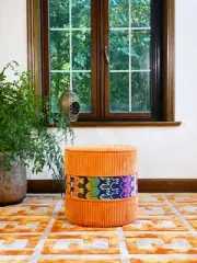 Orange Upholstered Ottoman Footman Pouf 4 Mah Jong Daybed Sofa Couch customized
