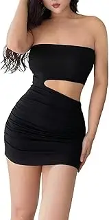[Generic] Women's Slim Fit Mini Dresses Casual Sexy Night Party Solid Strapless Bodycon Dress