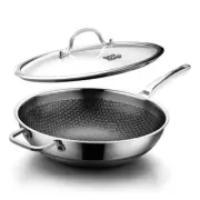 Wok pan,Hybrid 12 inch Wok with Lid, PFOA Free Cookware,non stick 12in