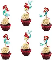 The Litle Mermad Cupcake Toppers – Cupcake topper Ariel Themed Picks for Girls Birthday, Baby Showers, Mermad Party Decorations, Cake & Cupcake Accessories