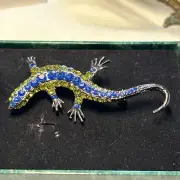 Rhinestone lizard brooch cobalt blue &Green 3’1/8 New