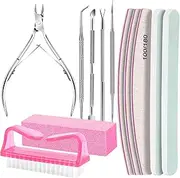 FANDAMEI Nail Care Tool Kit, Nail Files 100/180, Buffer Block, Cuticle Nippers, Cuticle Pusher, Cuticle Peeler, Nail Lifter for Ingrown Toenails, Toenail File, Nail Brush, for Manicure and Pedicure