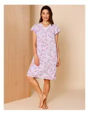 [Soho] Timeless Viscose Flutter Sleeve Nightie in Lilac Floral Print