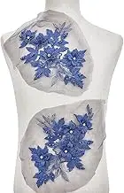 HOBBIESAY 1 Pair 3D Flower Lace Appliques Dark Blue Polyester Floral Patch Sew on Beaded Embroidery Appliques Decorative Repair Patch for Wedding Dress Gown Bodice Costume Clothing Craft