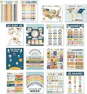 Preschool Language Learning Charts | English Educational Posters | Kids Language Learning Posters | 16-Pack English Learning Charts | English Posters | Bright, Colorful Design for Engaging Learning