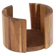 Natural Acacia Wood Coaster Holder Holds 4" Round Coasters