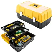 21" 3-Tier Plastic Tool Box - Portable Organizer Storage Trays Black & Yellow