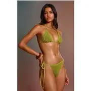 Olive Crinkle Double Tie Side Bikini Bottoms, Olive