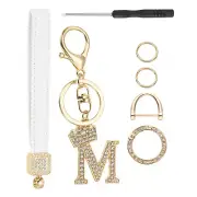 Leather Wristlet Keychain, Crown Design Letter m Keychains