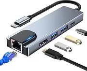USB C Hub Multiport Adapter, 5 in 1 USB C Docking Station mit 4K HDMI, RJ45 Ethernet, USB3.0, 100W PD, kompatibel mit MacBook Pro/Air, iPad Pro, iPad Mini 6, Surface Pro und mehr Typ C Geräten