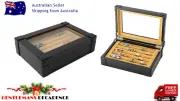BLACK LEATHER JEWELLERY CUFFLINK RING DISPLAY STORAGE BOX ELEGANT LUXURY